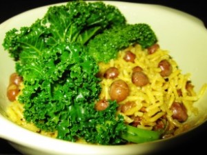 Rice and peas and kale
